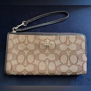 Coach Tan and Black Signature Wristlet